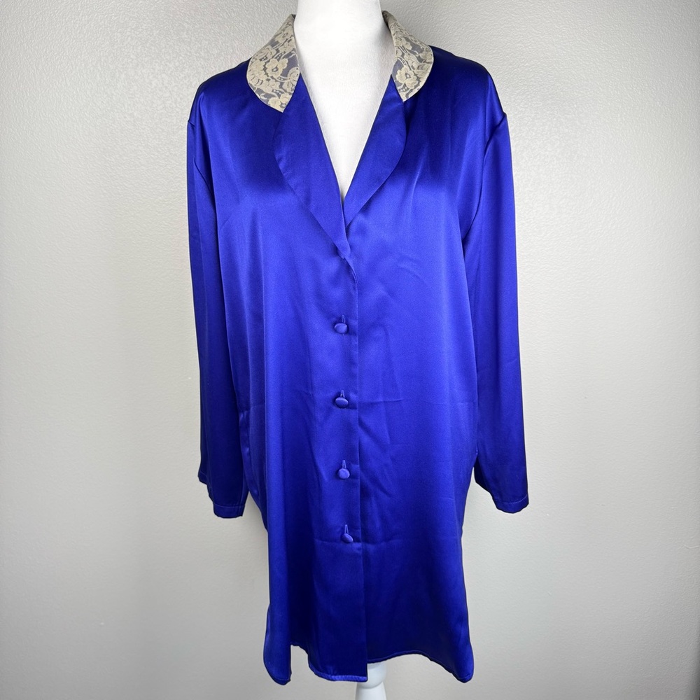 Victoria's Secret Vintage Gold‎ Label Blue Satin Lace Long Sleeve Nightgown